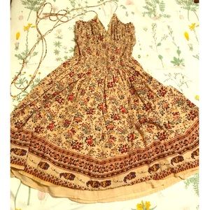 Floral strappy halter tea length dress